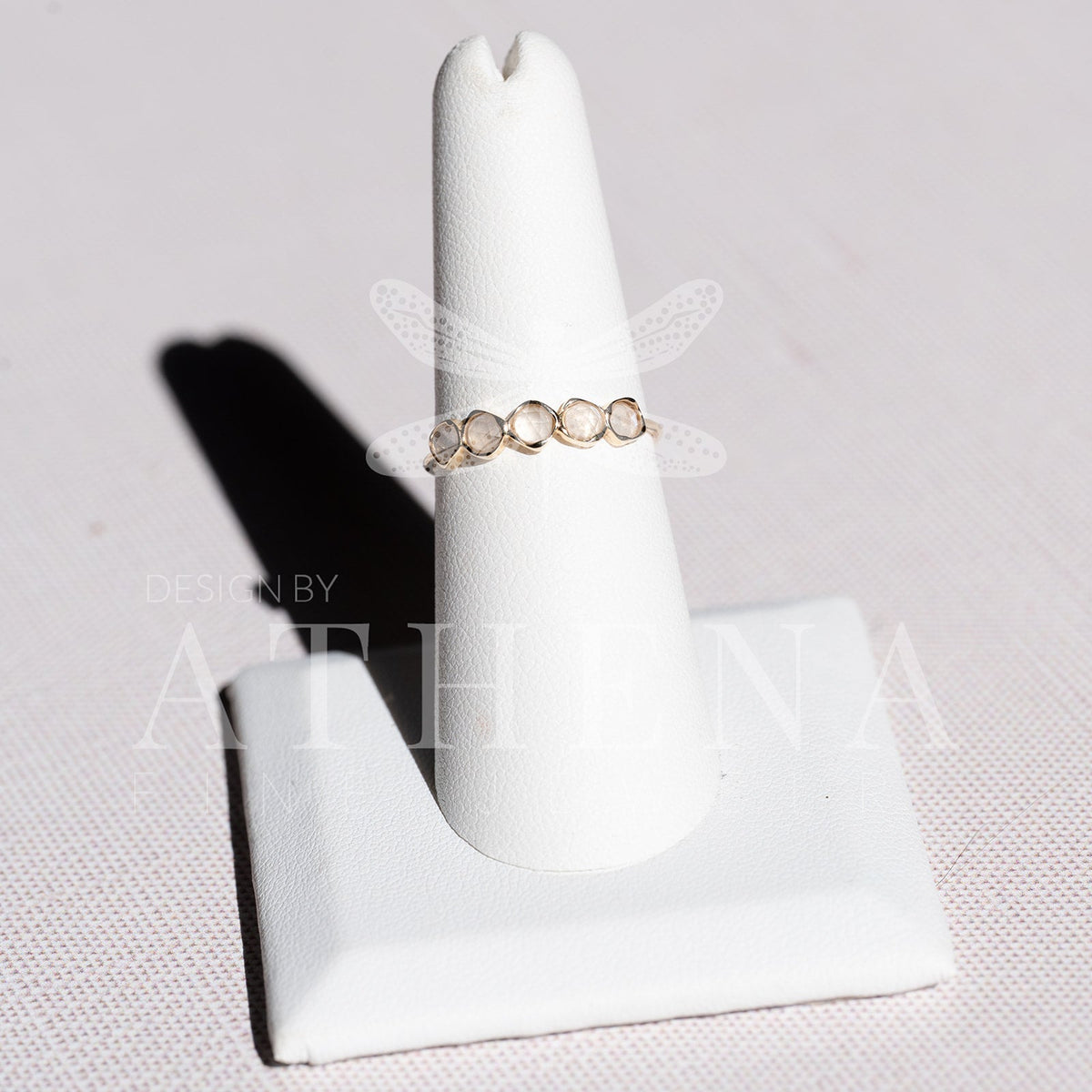 Moonstone band ring in warm 14K yellow gold