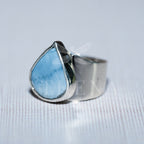 Pear-shaped blue opal ring in sterling silver
