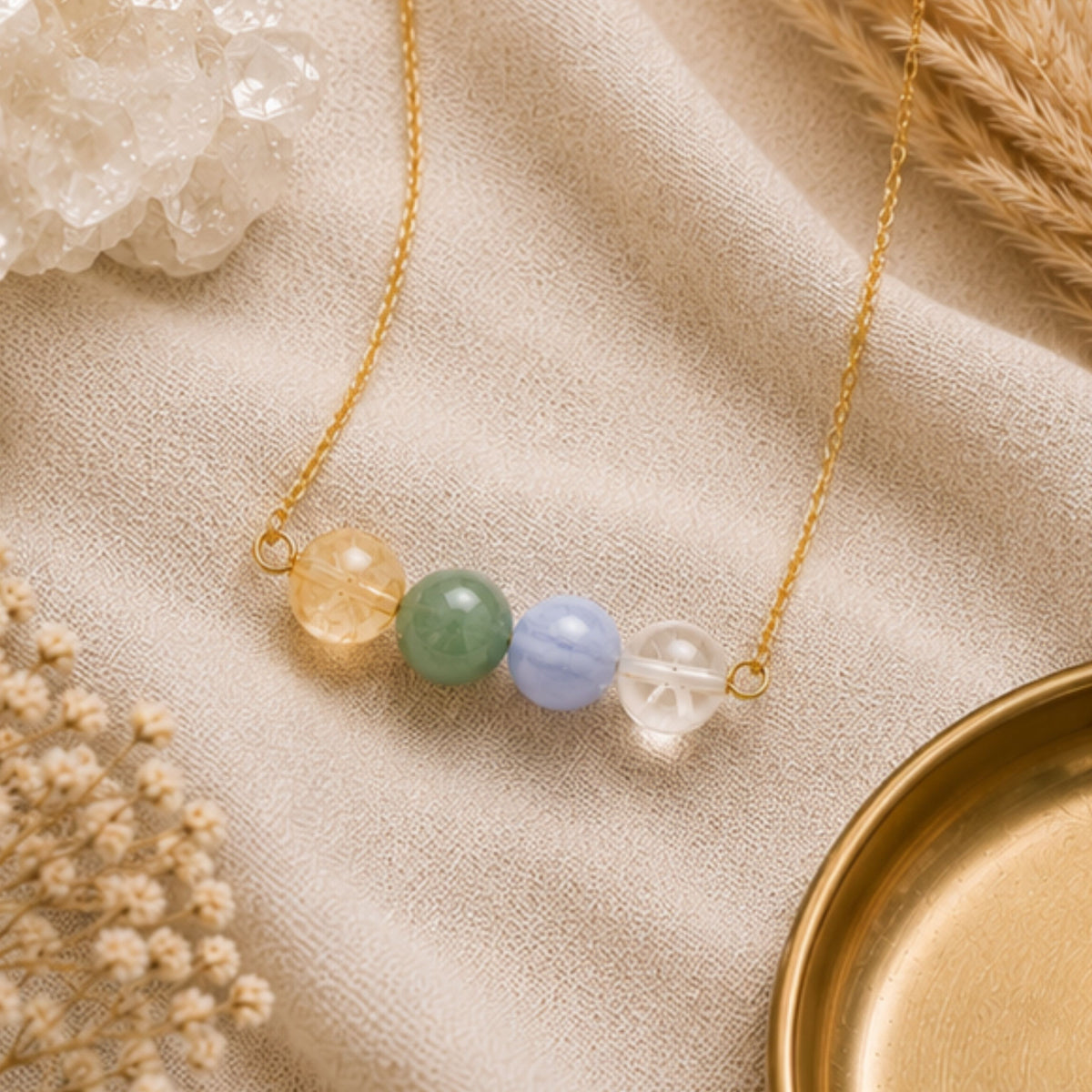 Gemini zodiac jewelry citrine and green aventurine sterling silver necklace