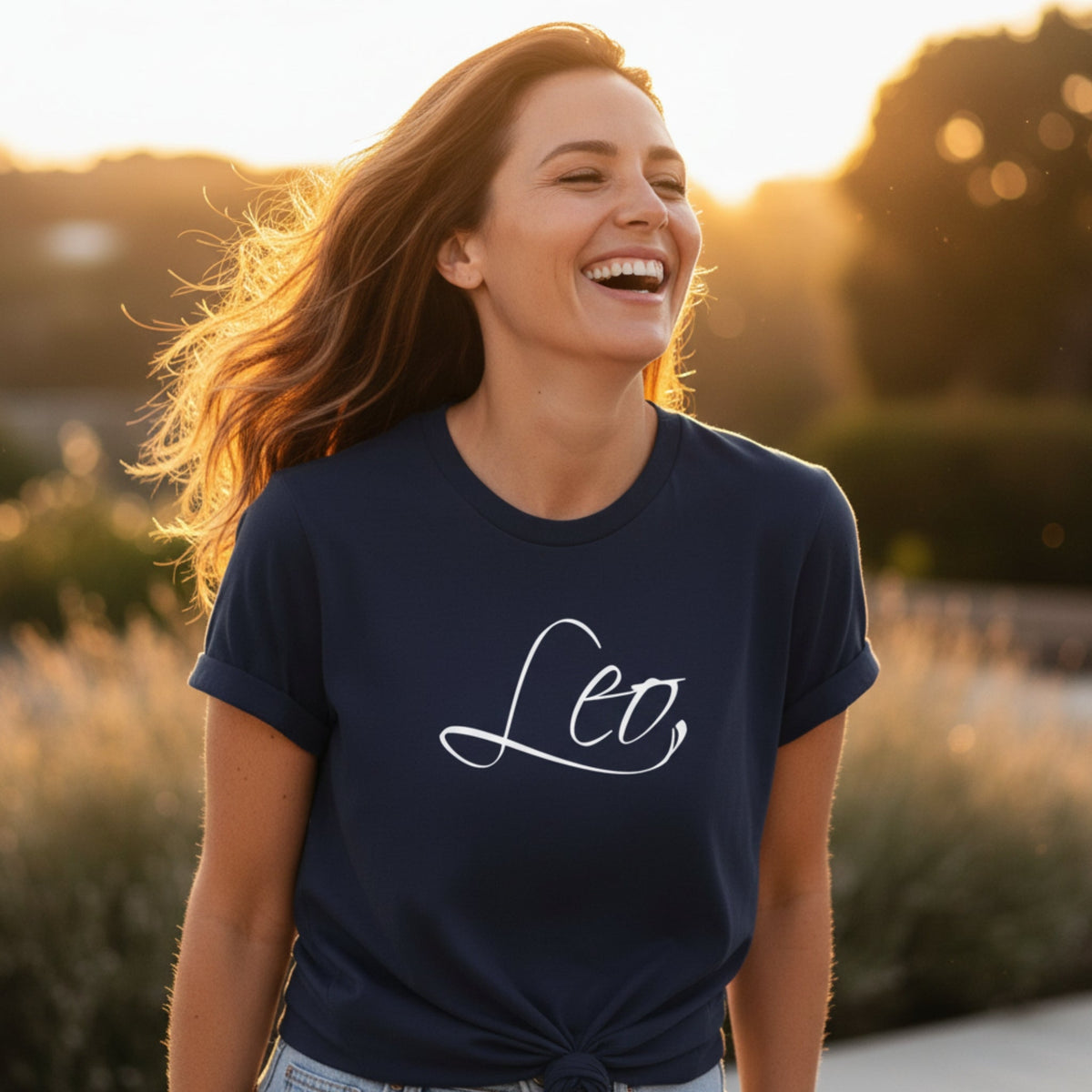 Leo Zodiac T-Shirt in Navy – Leo astrology graphic tee, zodiac birthday gift for her
