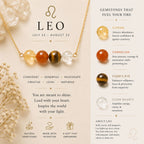 Leo crystal necklace with citrine carnelian and tiger's eye gemstone bar