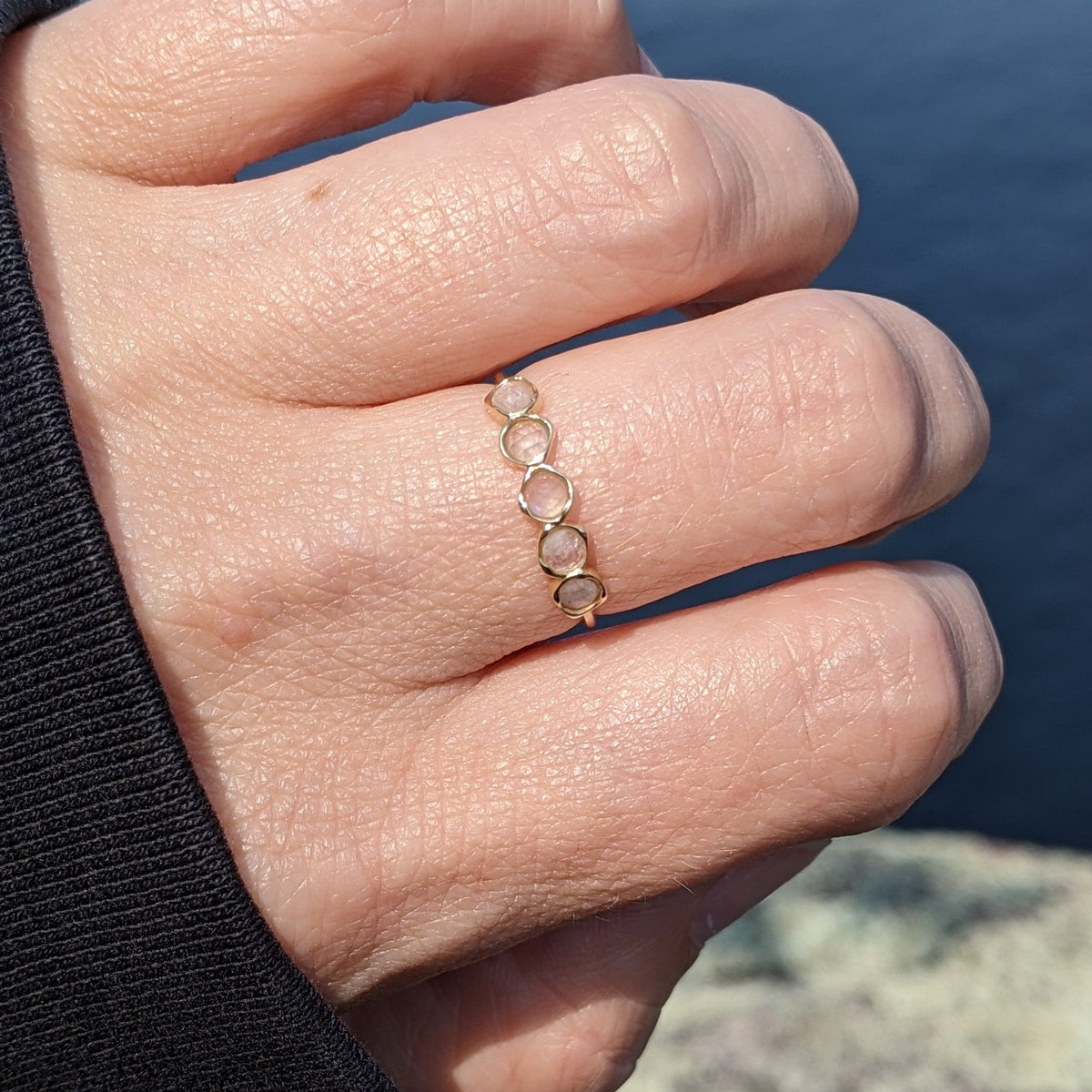 US size 7 moonstone ring with a smooth gold band