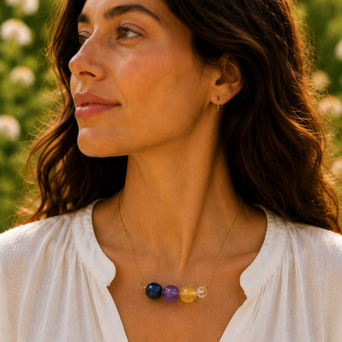 Zodiac crystal gift for Sagittarius birthday blue and purple gemstone necklace