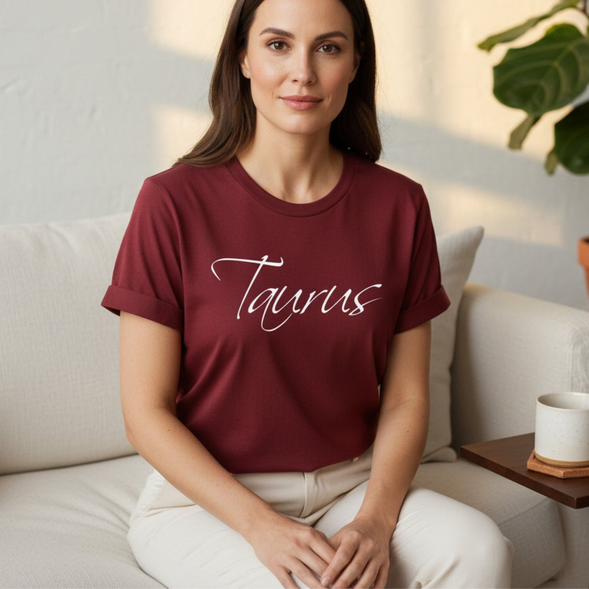 Taurus Zodiac T-Shirt in Cardinal Red – Taurus zodiac tee, spiritual birthday gift for April and May birthdays