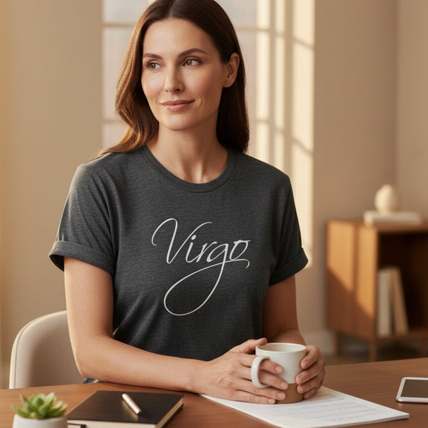 Virgo Zodiac T-Shirt in Heather Dark Grey – Virgo zodiac tee, spiritual gift for Virgo women
