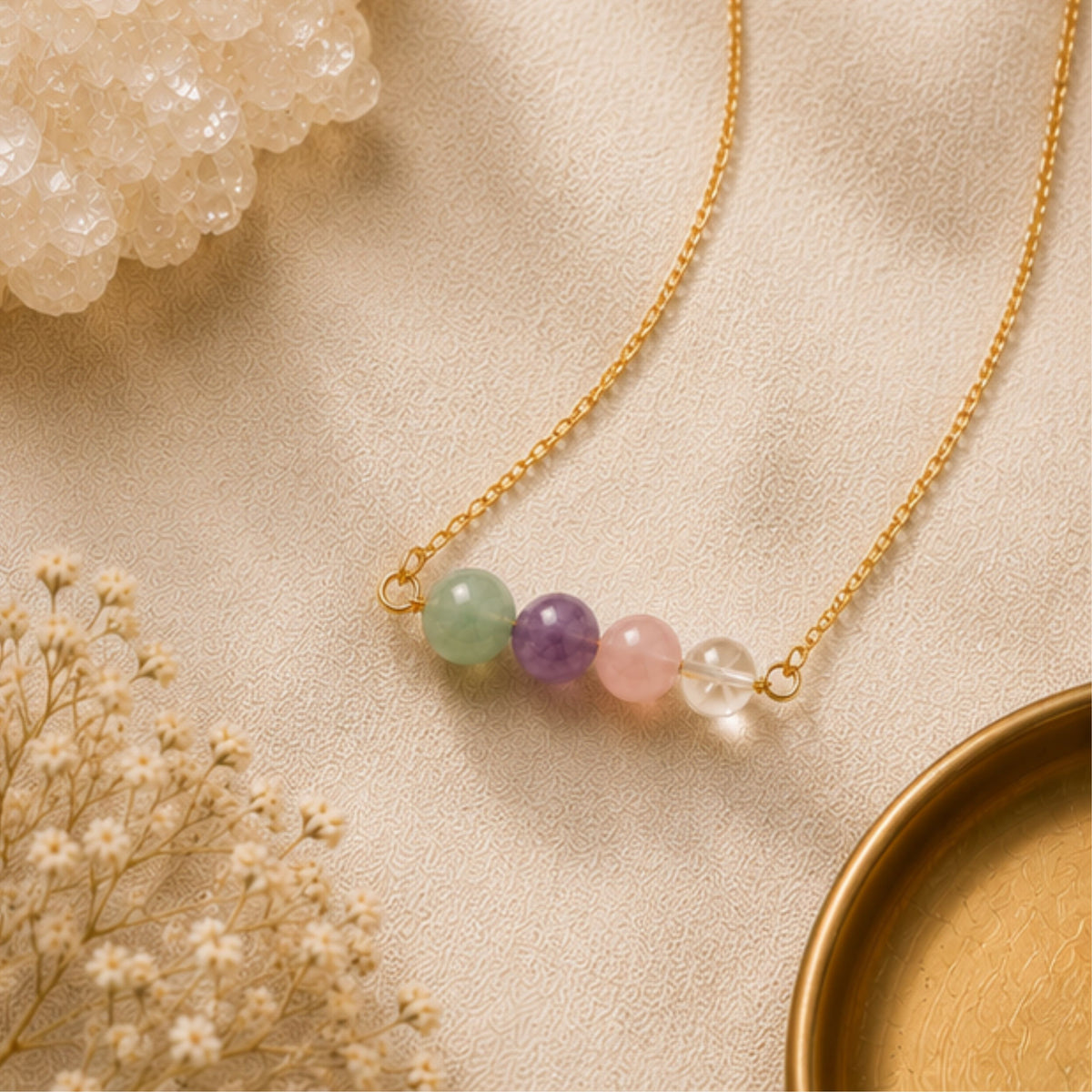 Virgo zodiac jewelry with amethyst and rose quartz sterling silver bar necklace 