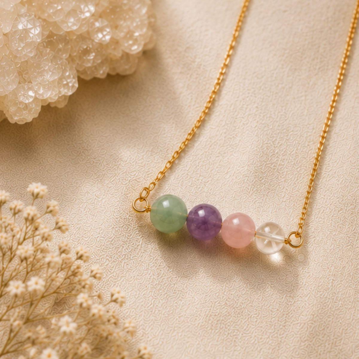 August September birthday gift necklace with earth sign healing crystals handmade in Canada