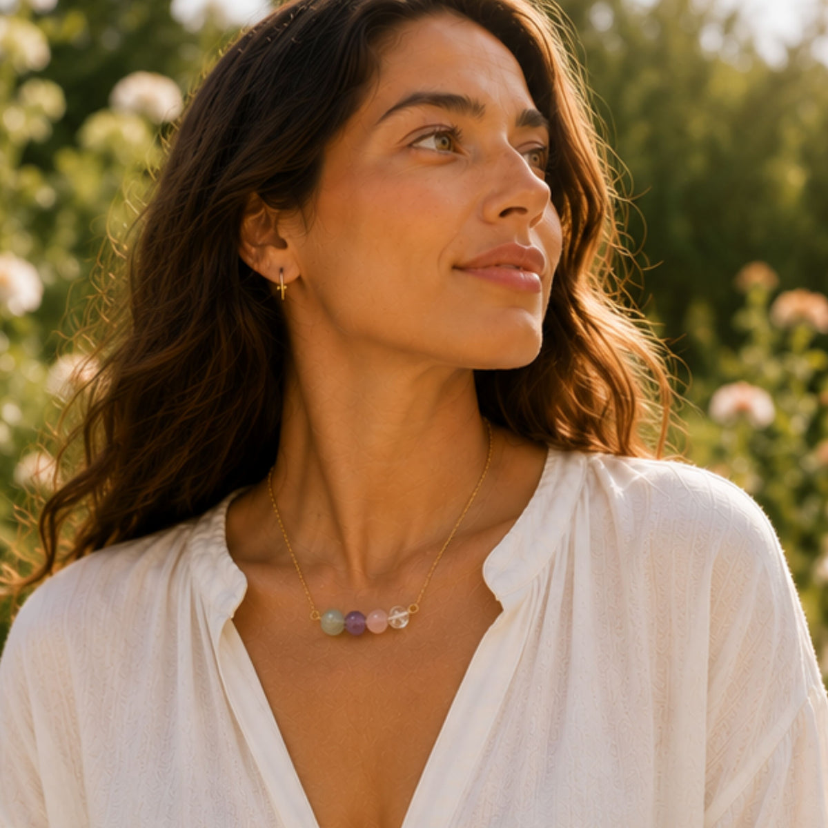 Self worth and clarity crystal necklace for Virgo with green aventurine and clear quartz