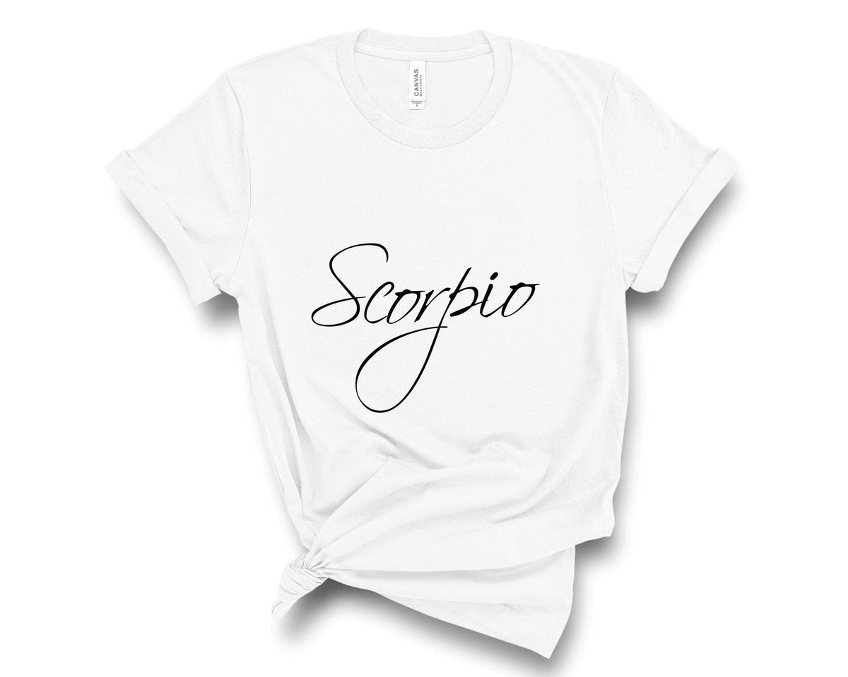 Scorpio Zodiac T-Shirt in White – Scorpio birthday shirt, zodiac astrology tee heat-pressed in Canada