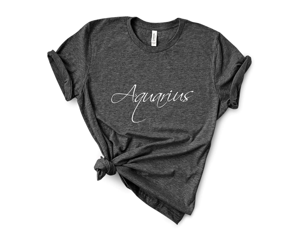 Aquarius Zodiac T-Shirt in Heather Dark Grey – Aquarius zodiac tee, spiritual gift for Aquarius women
