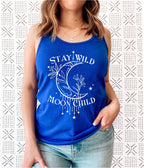 Stay Wild Moon Child tank top in Blue – women's spiritual apparel, moon phase gift for her