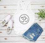 Om symbol glitter women's tank top – spiritual yoga apparel, mindfulness gift