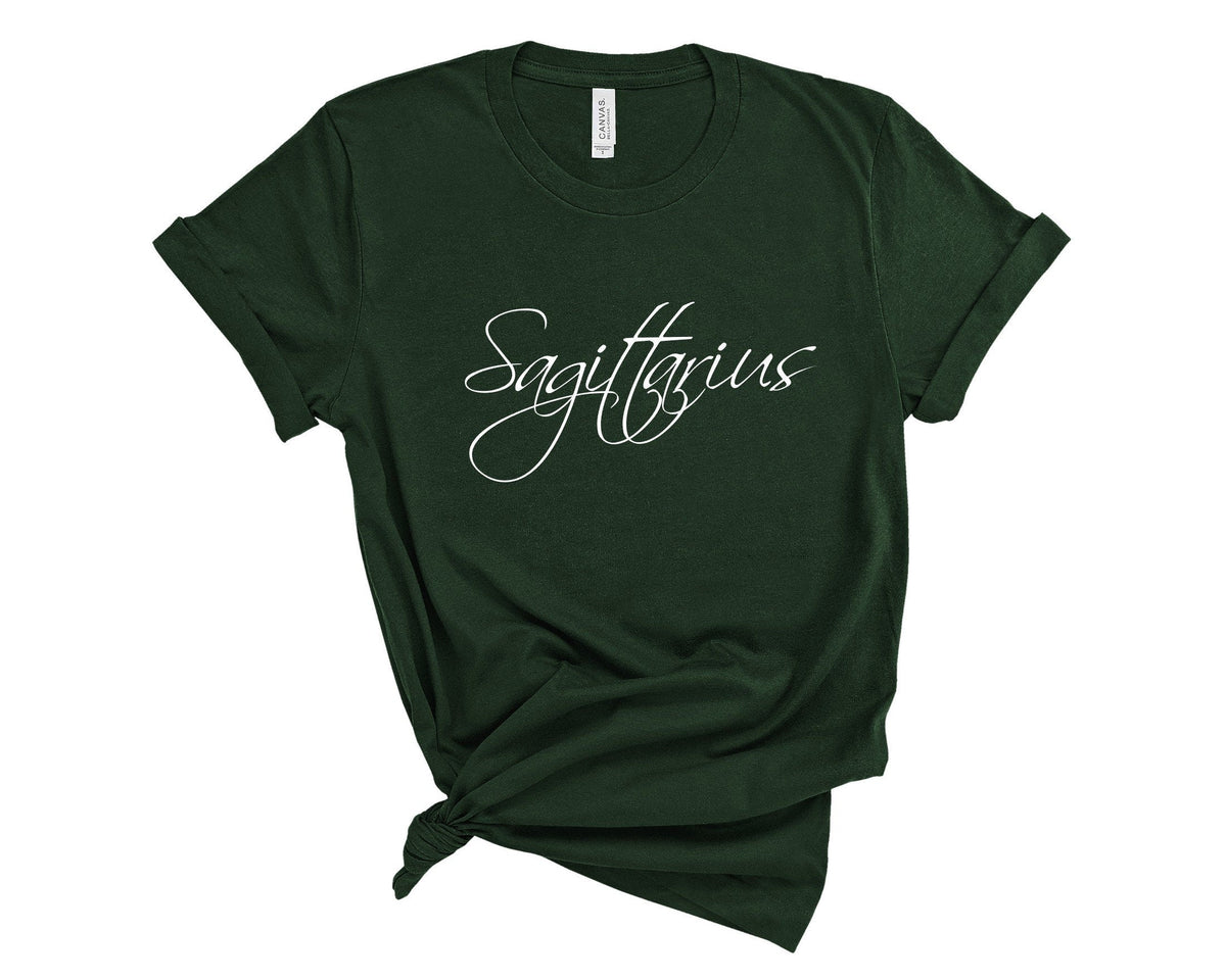 Sagittarius Zodiac T-Shirt in Forest Green – Sagittarius birthday gift tee, zodiac graphic shirt for women