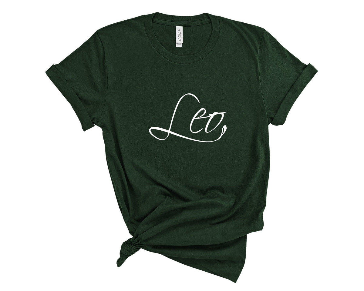 Leo Zodiac T-Shirt in Forest Green – Leo birthday gift tee, zodiac graphic shirt for women