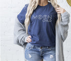 Moon Child T-Shirt in Navy – moon child graphic shirt, celestial spiritual tee for women