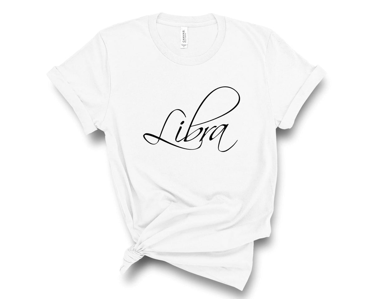 Libra Zodiac T-Shirt in White – Libra astrology graphic tee, zodiac birthday gift for her