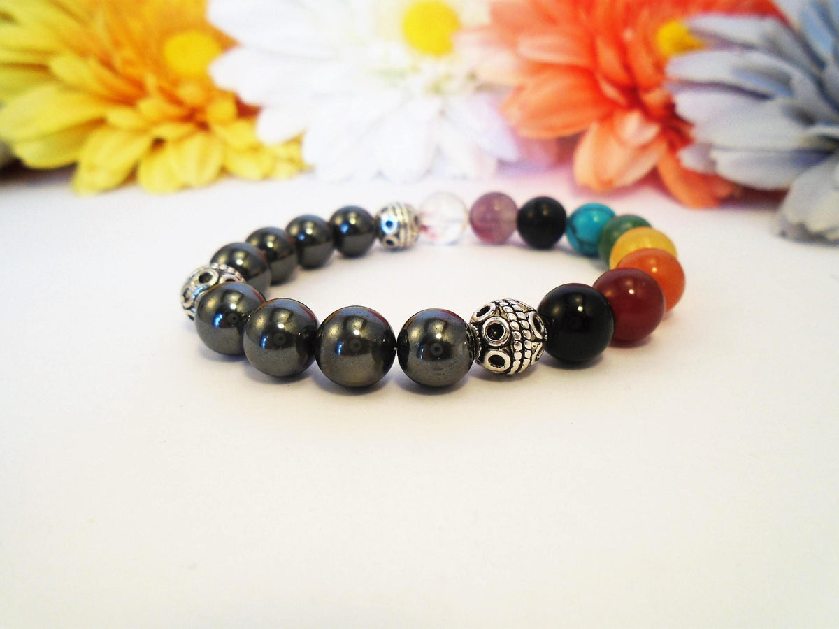 7 chakra hematite bracelet reiki infused healing crystal jewelry for women