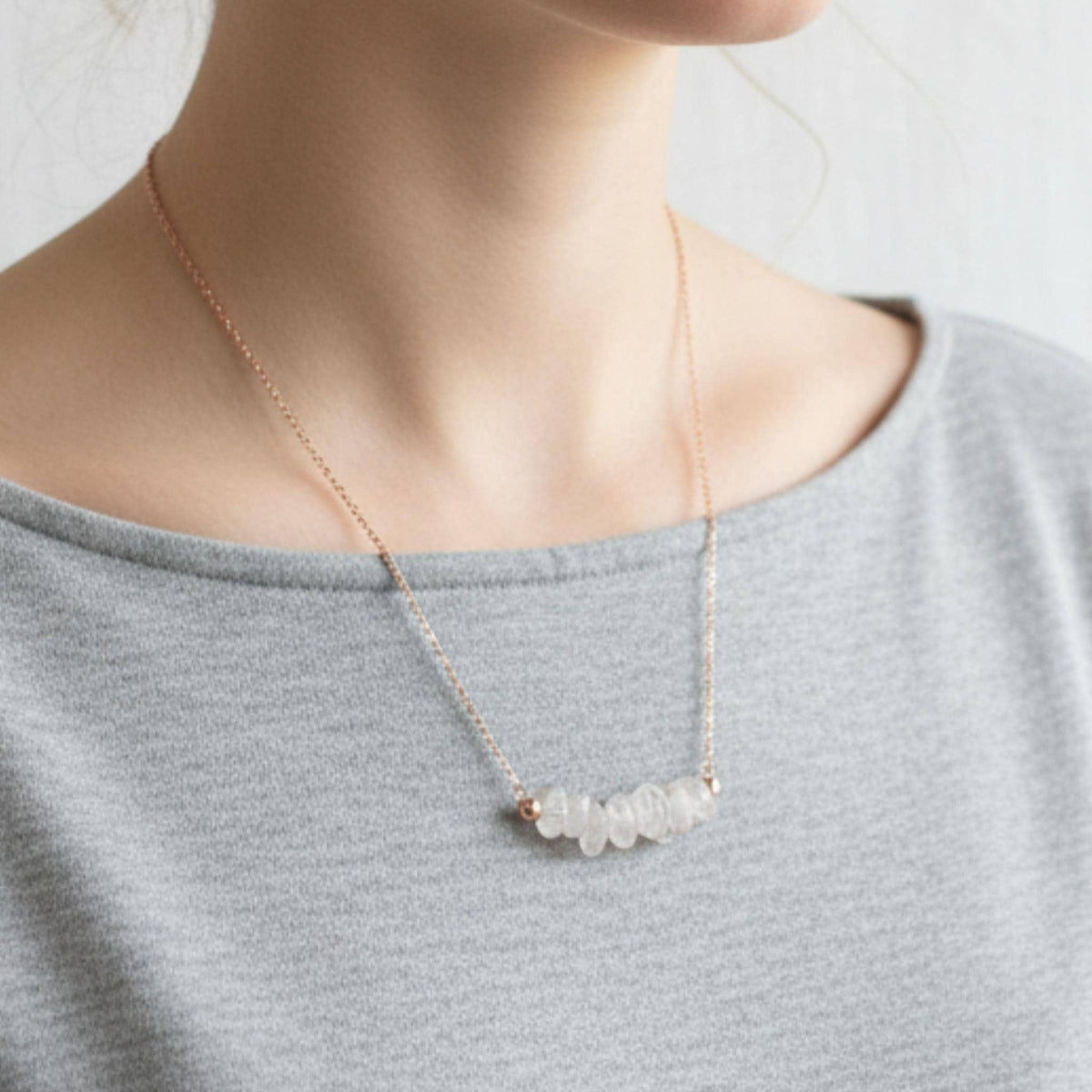 Healing crystal necklace for clarity and spiritual connection raw clear quartz rose gold silver