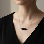 Raw black obsidian protection healing crystal necklace root chakra bar pendant