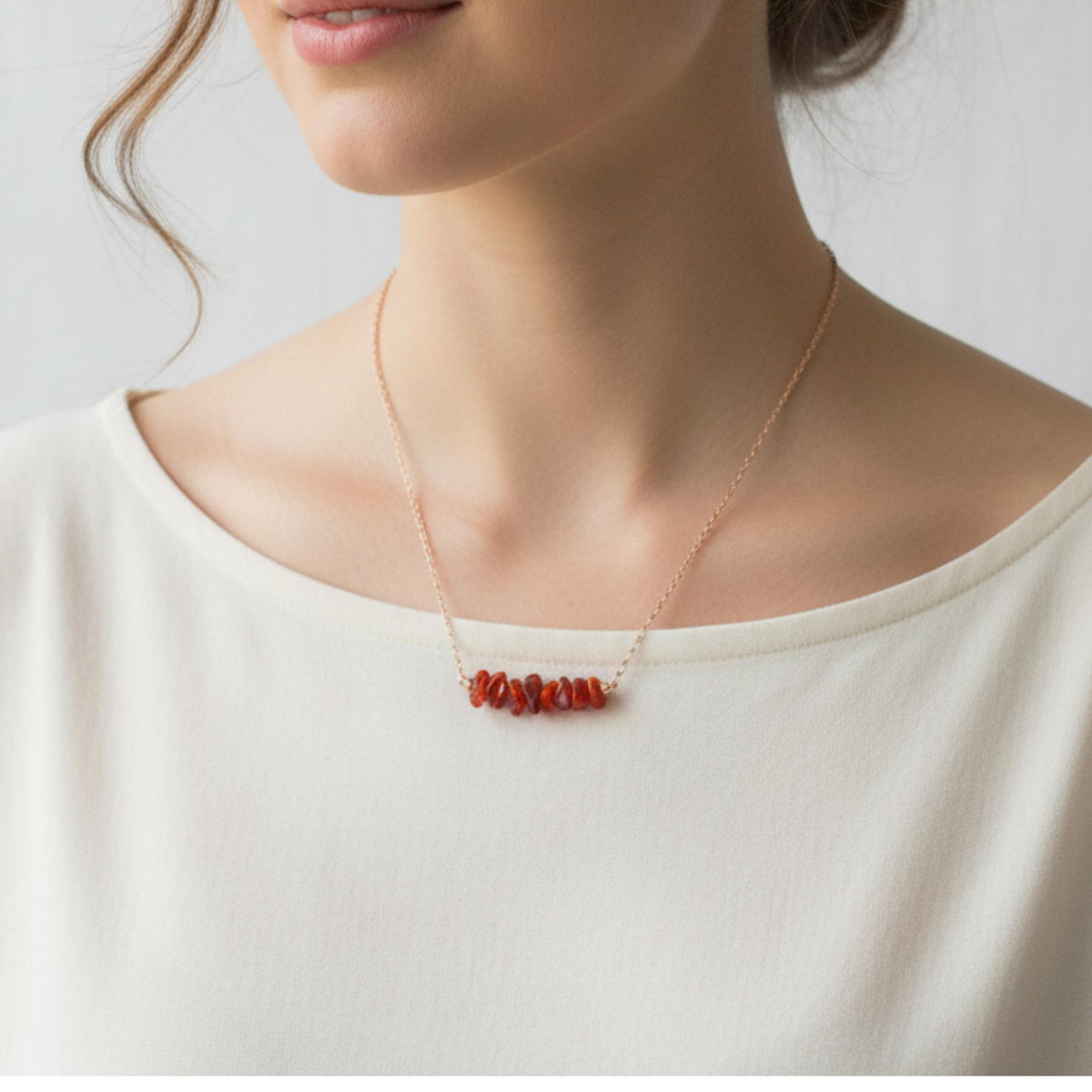 Healing crystal necklace for confidence raw orange carnelian gemstone rose gold silver plated 