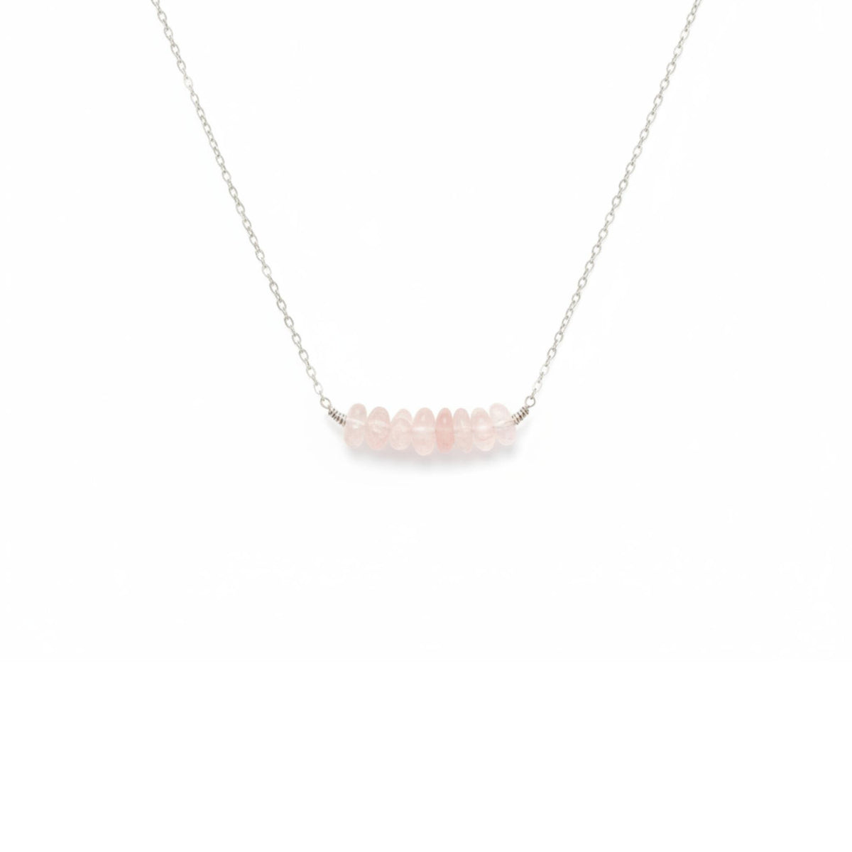 Raw rose quartz bar necklace dainty heart chakra crystal jewelry Reiki infused Canada