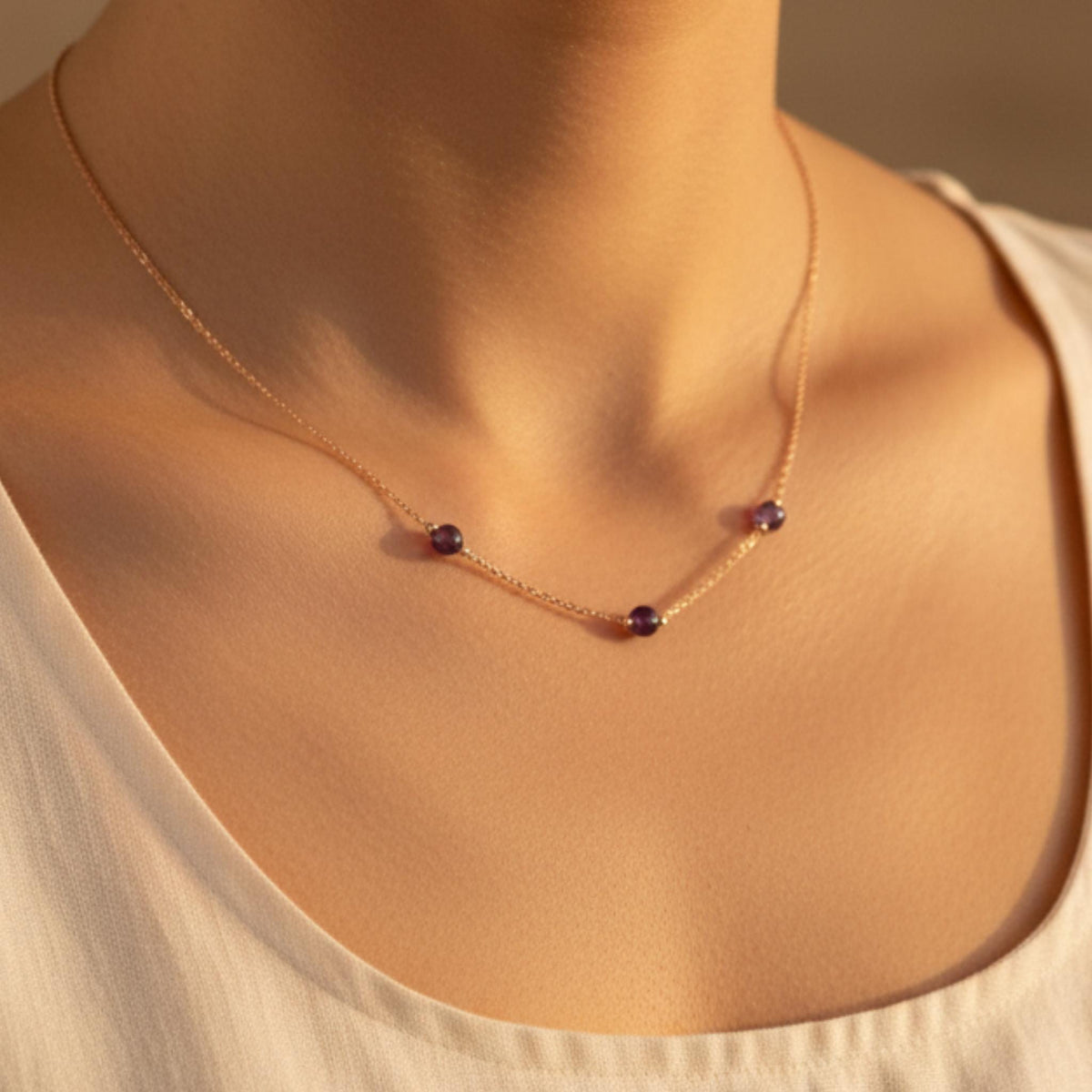 Minimalist purple gemstone necklace sterling silver dainty jewelry for women