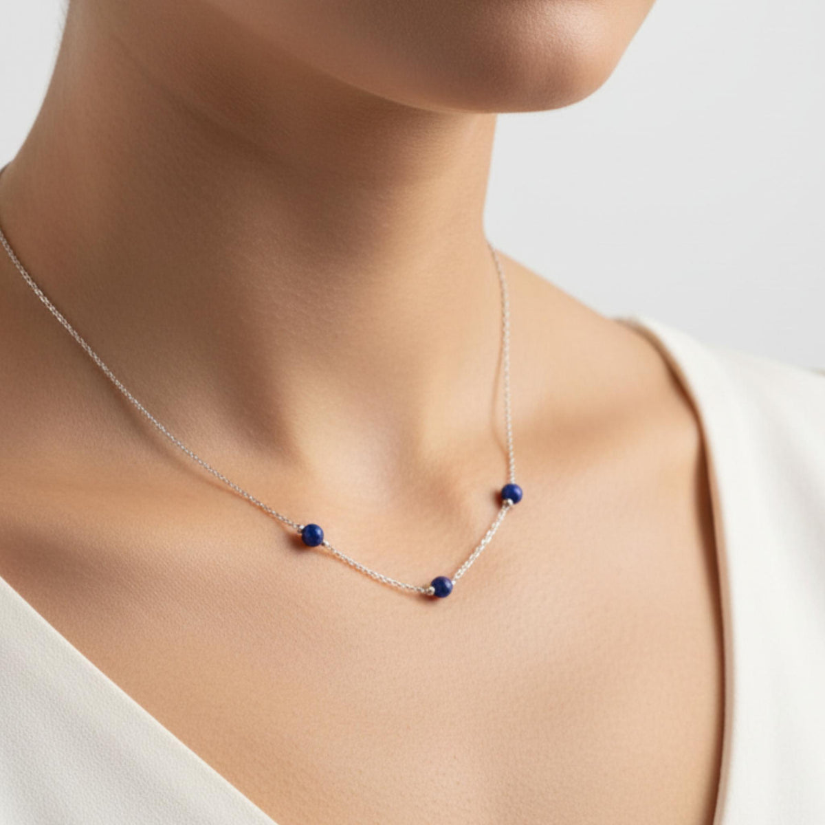 Minimalist deep blue gemstone necklace sterling silver third eye chakra jewelry