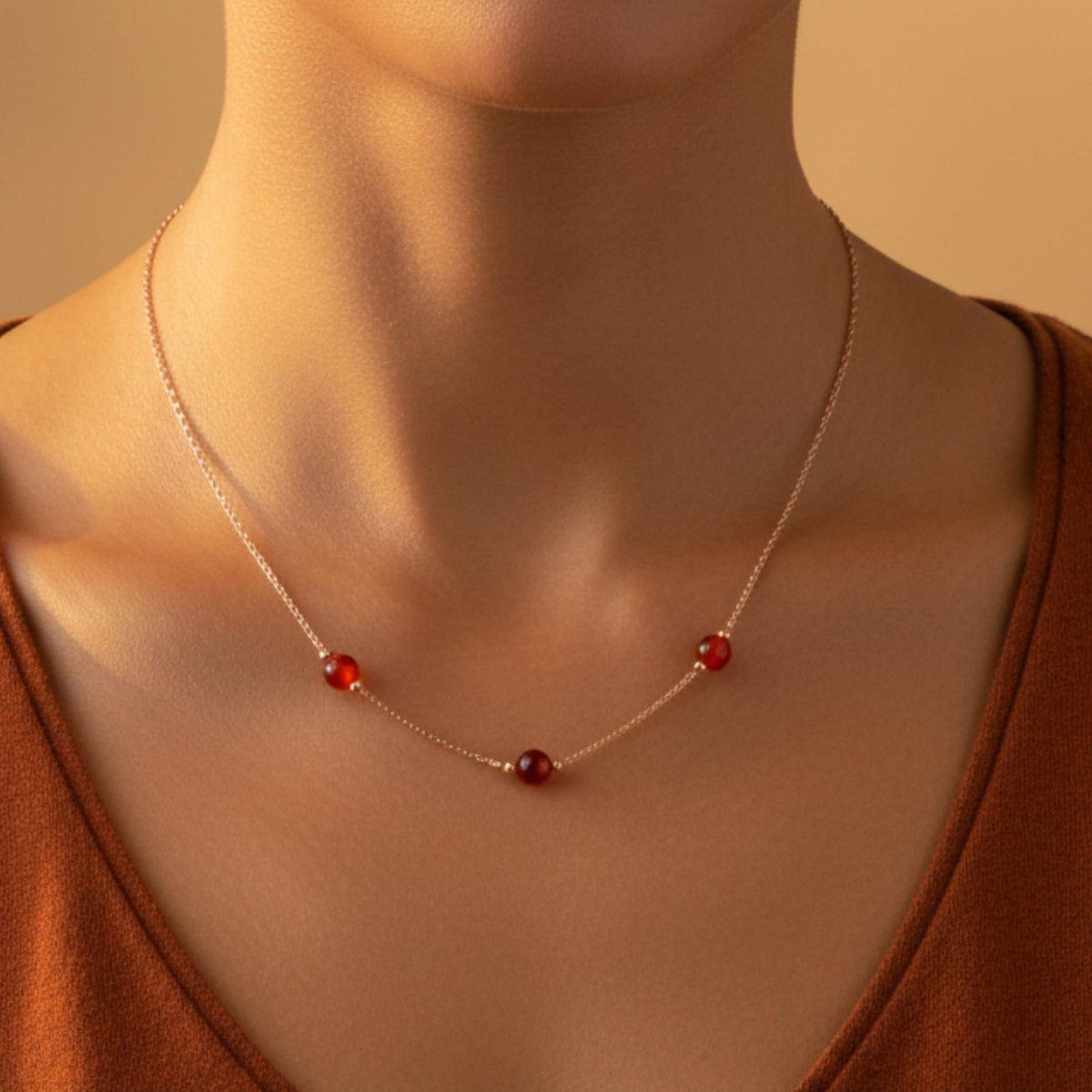 Three stone carnelian crystal necklace handmade in Canada 