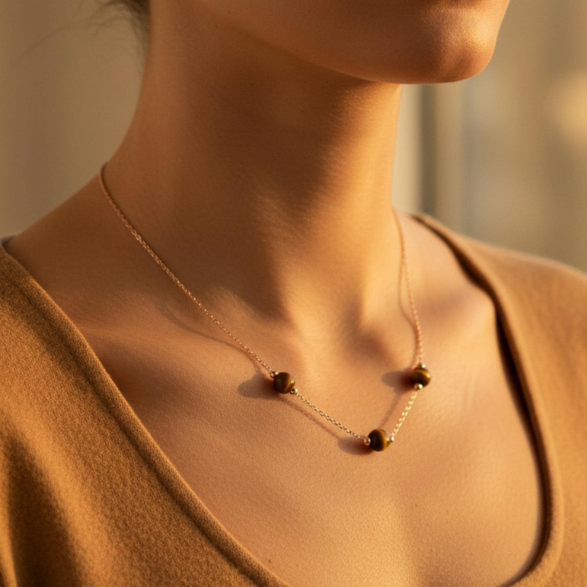 Dainty tiger's eye necklace for confidence and protection
