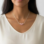 Raw rose quartz healing crystal necklace for self love heart chakra bar pendant