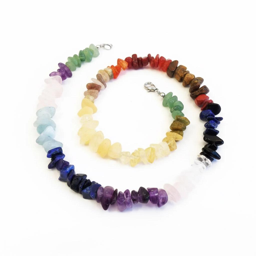 Full chakra gemstone chip necklace lobster clasp colorful healing crystal jewelry for women