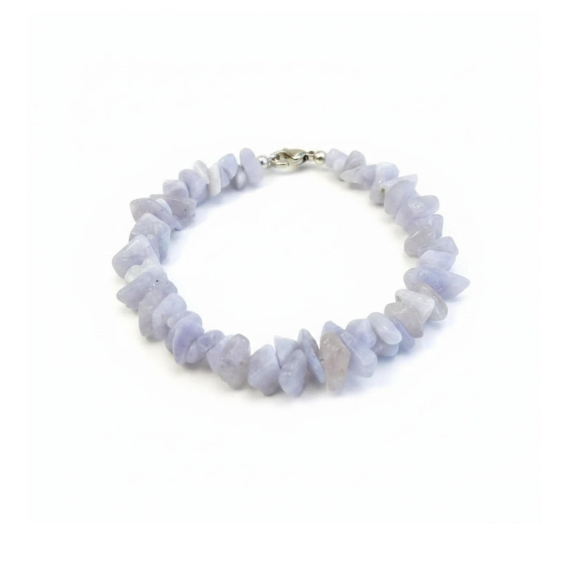 Blue Lace Agate chip bracelet with clasp – throat chakra crystal bracelet for calm communication handmade in Canada