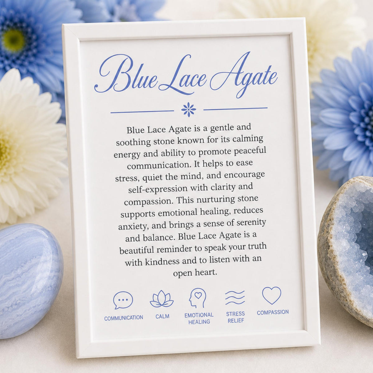Blue Lace Agate crystal meaning – stone of calm, communication, throat chakra and self-expression