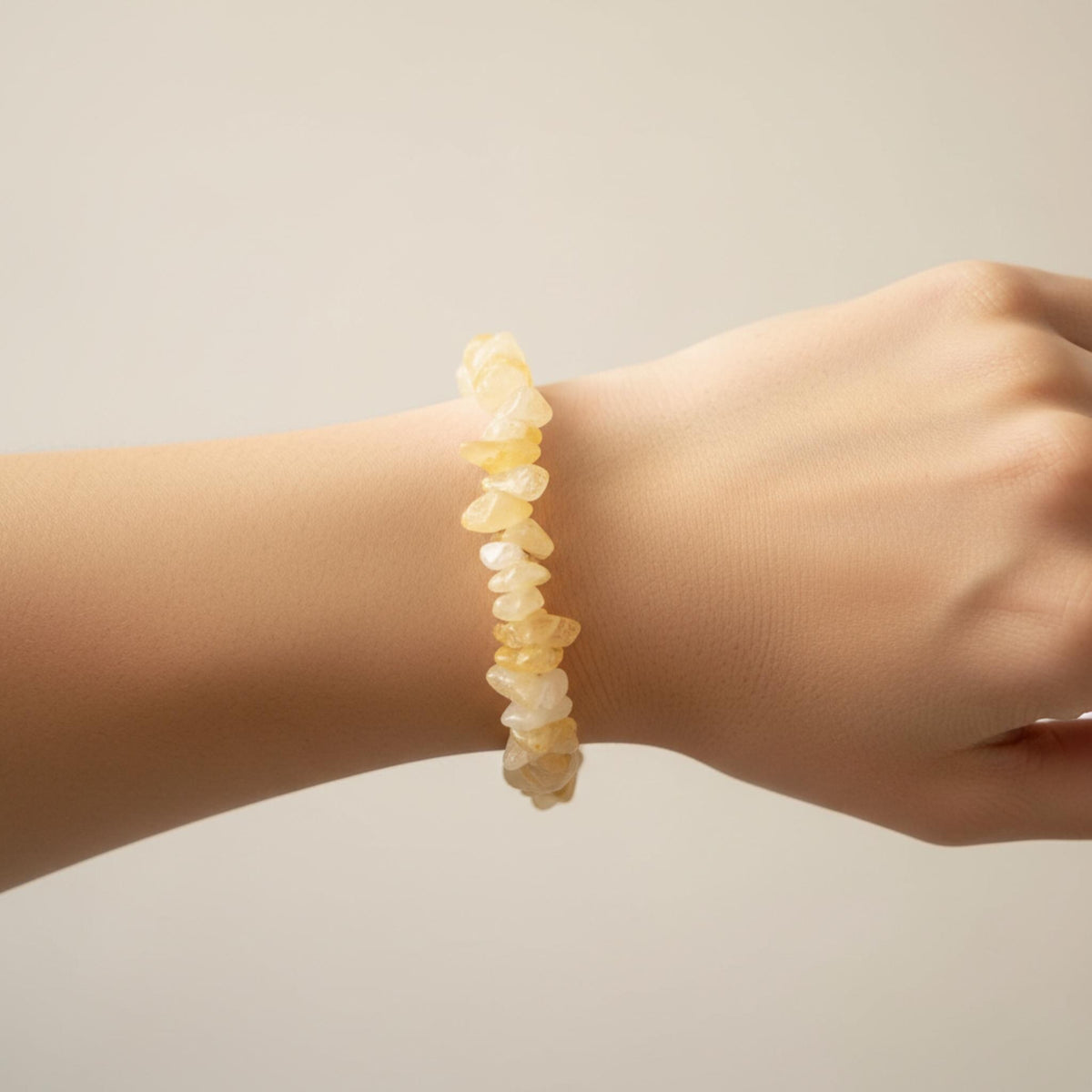 Yellow Jasper healing bracelet on wrist – solar plexus chakra bracelet for confidence and personal power