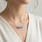 Raw blue lace agate communication healing crystal necklace throat chakra bar pendant Canada
