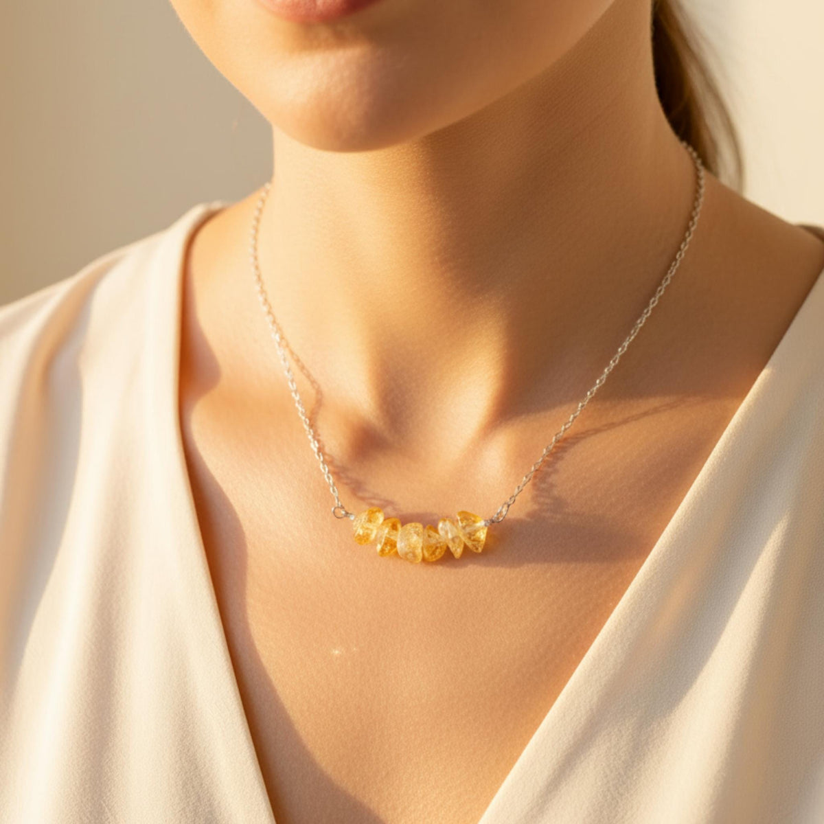 Citrine crystal bar chip necklace handmade Canada sterling silver abundance intention jewelry