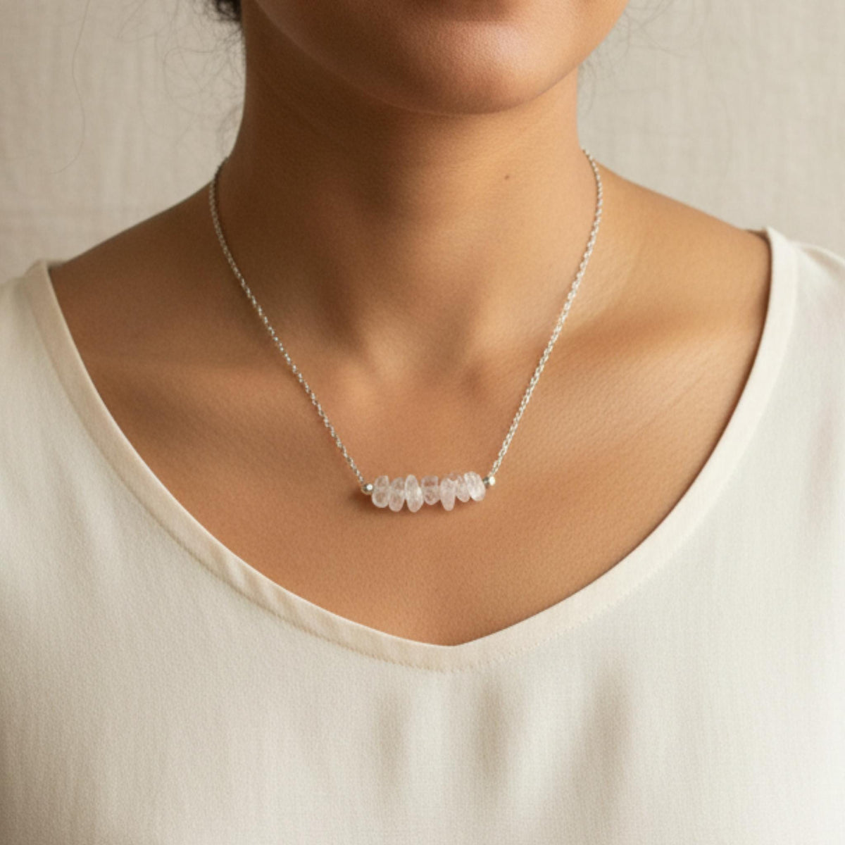 Raw clear quartz clarity healing crystal necklace crown chakra bar pendant Canada