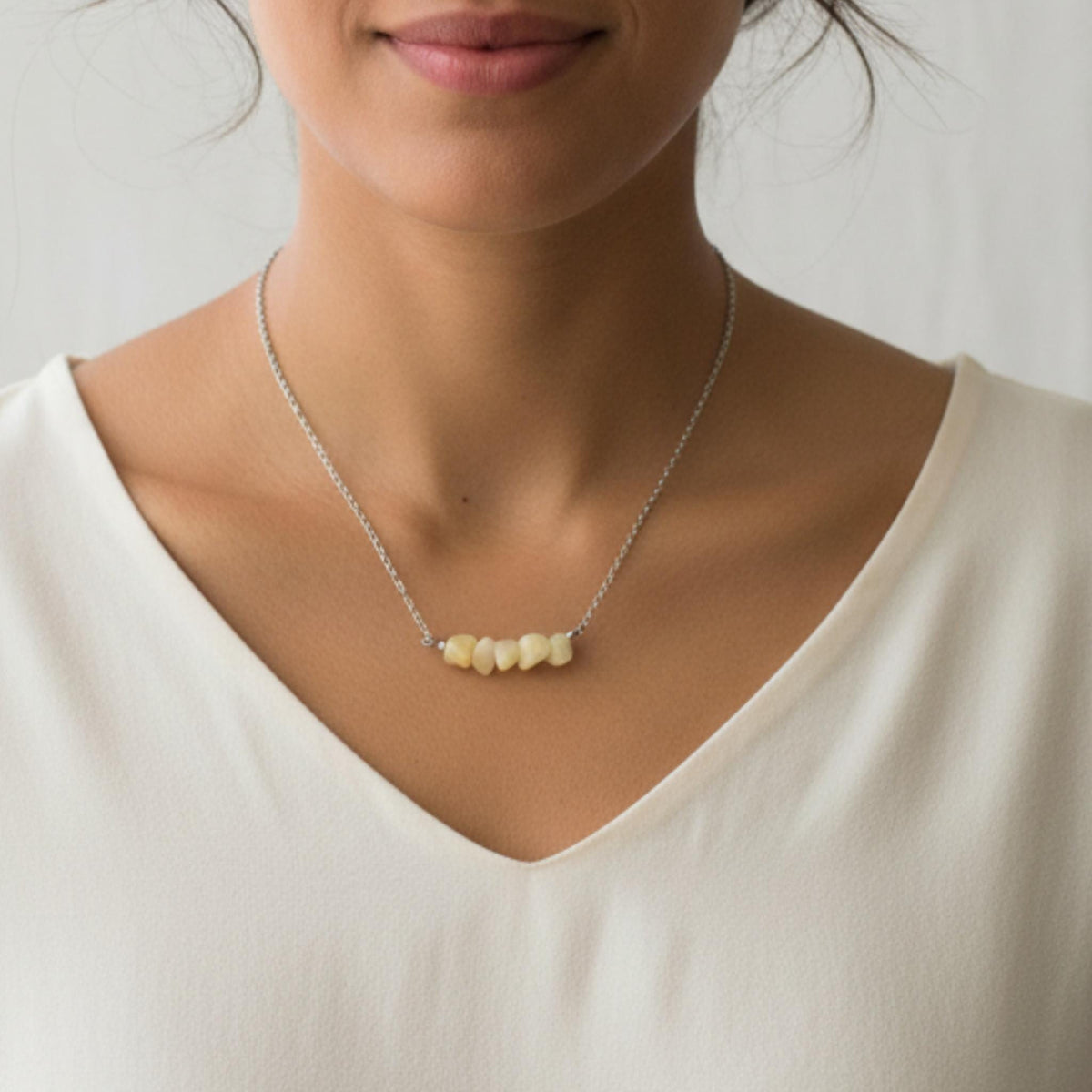 Yellow jasper chip bar necklace for personal power resilience and solar plexus energy
