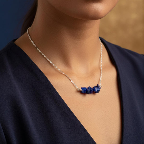 Raw lapis lazuli intuition healing crystal necklace third eye throat chakra bar pendant 