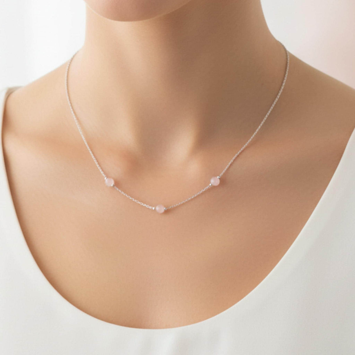Minimalist pink gemstone necklace sterling silver heart chakra jewelry for women