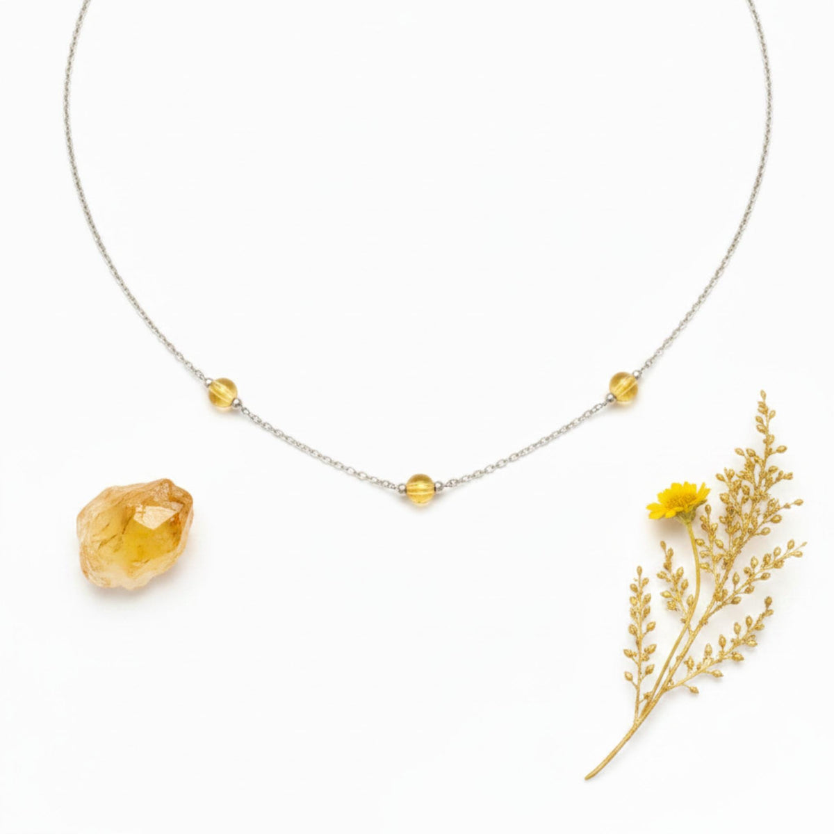 Three stone citrine crystal necklace handmade in Canada