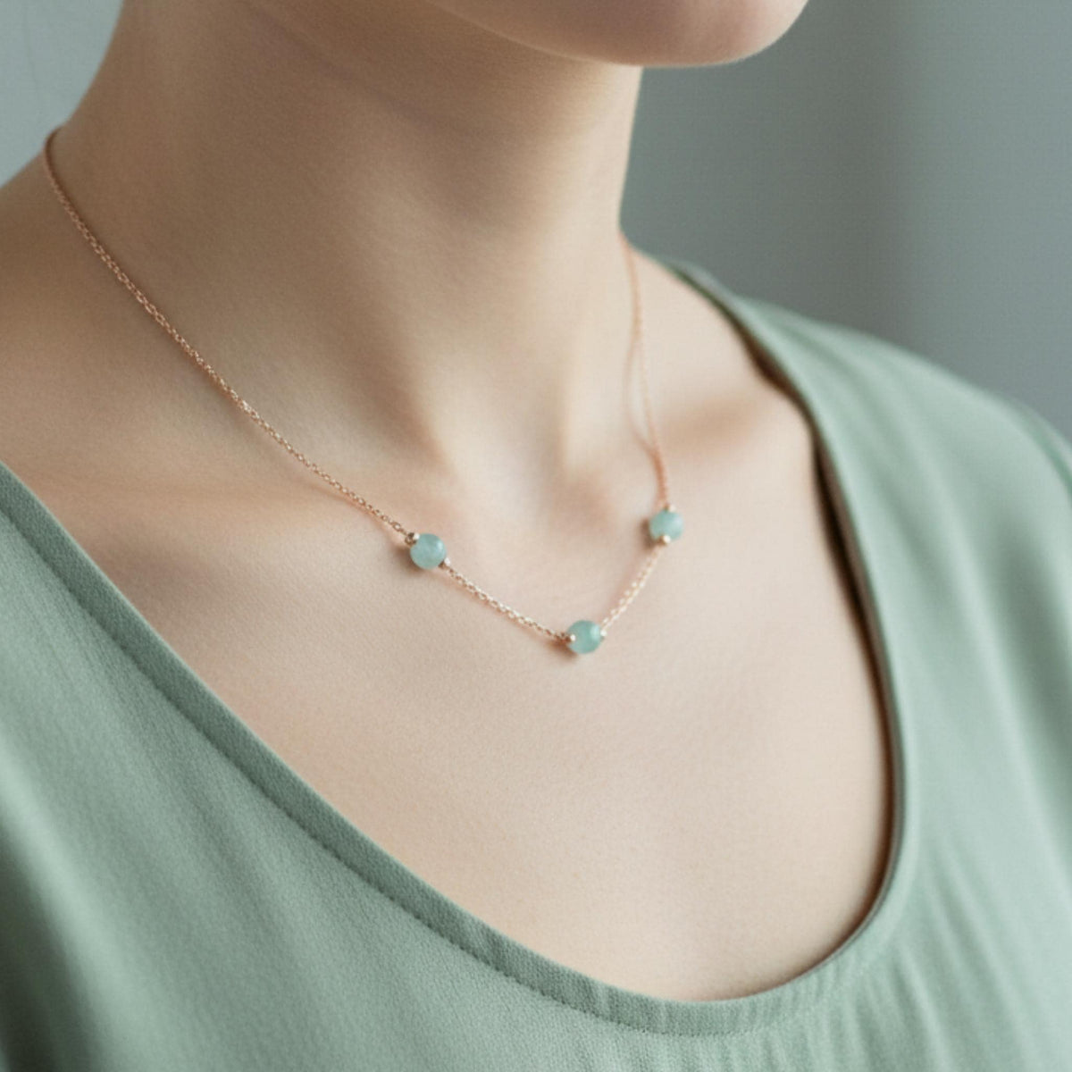 Minimalist blue green gemstone necklace sterling silver throat chakra jewelry
