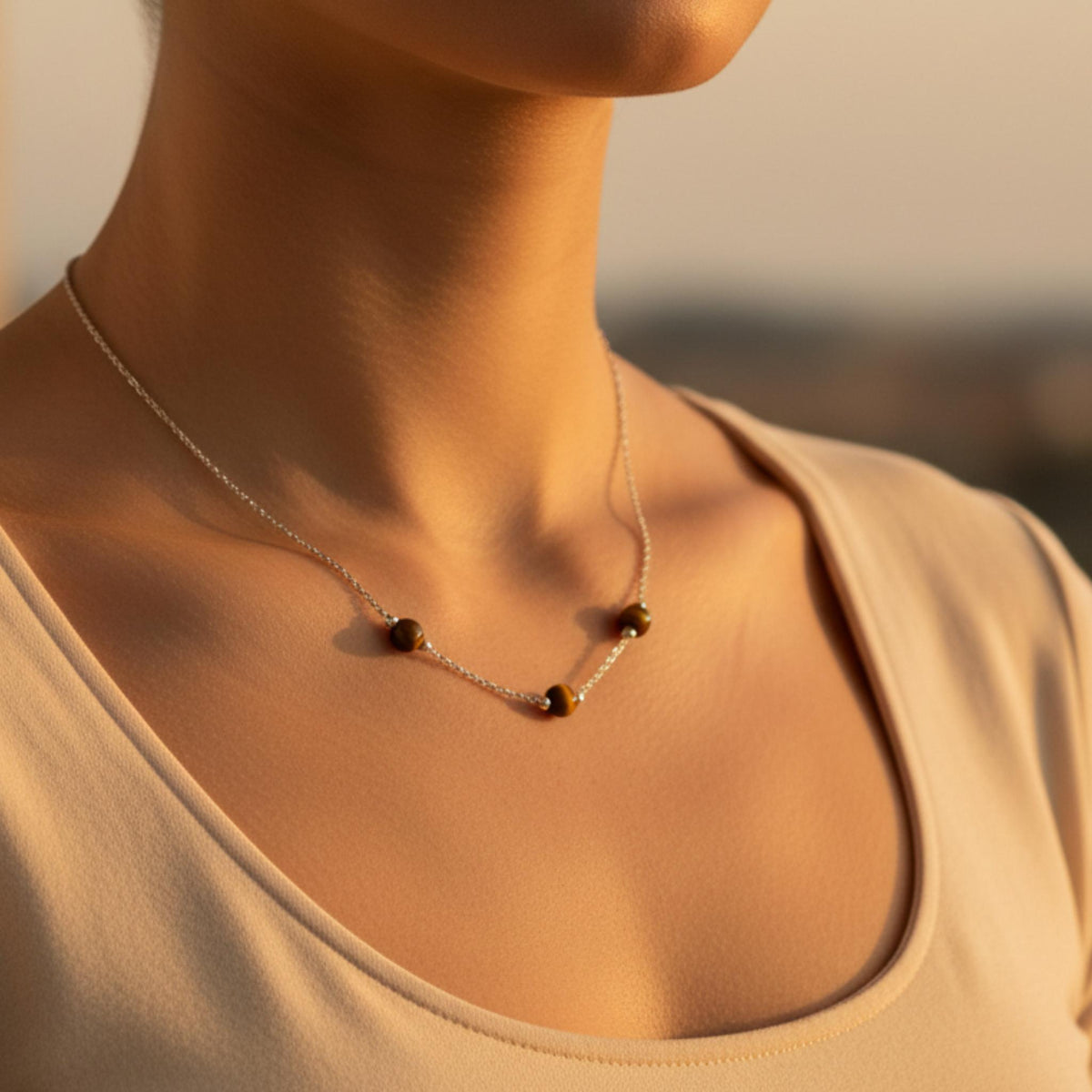 Minimalist golden brown gemstone necklace sterling silver solar plexus chakra jewelry