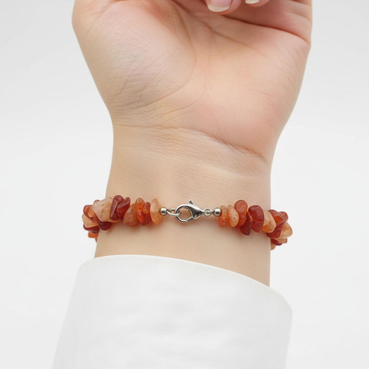 Carnelian chip bracelet with clasp – July birthstone bracelet for confidence and courage handmade in Canada
