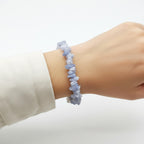 Blue Lace Agate healing bracelet on wrist – crystal bracelet for anxiety, communication and self-expression