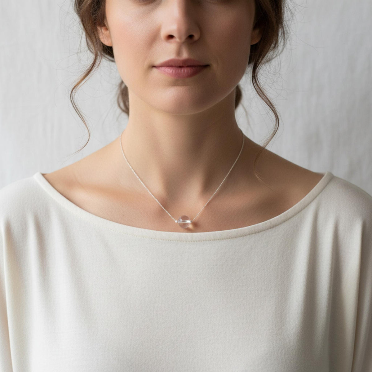 Dainty clear quartz crystal necklace 8mm gemstone pendant on delicate chain
