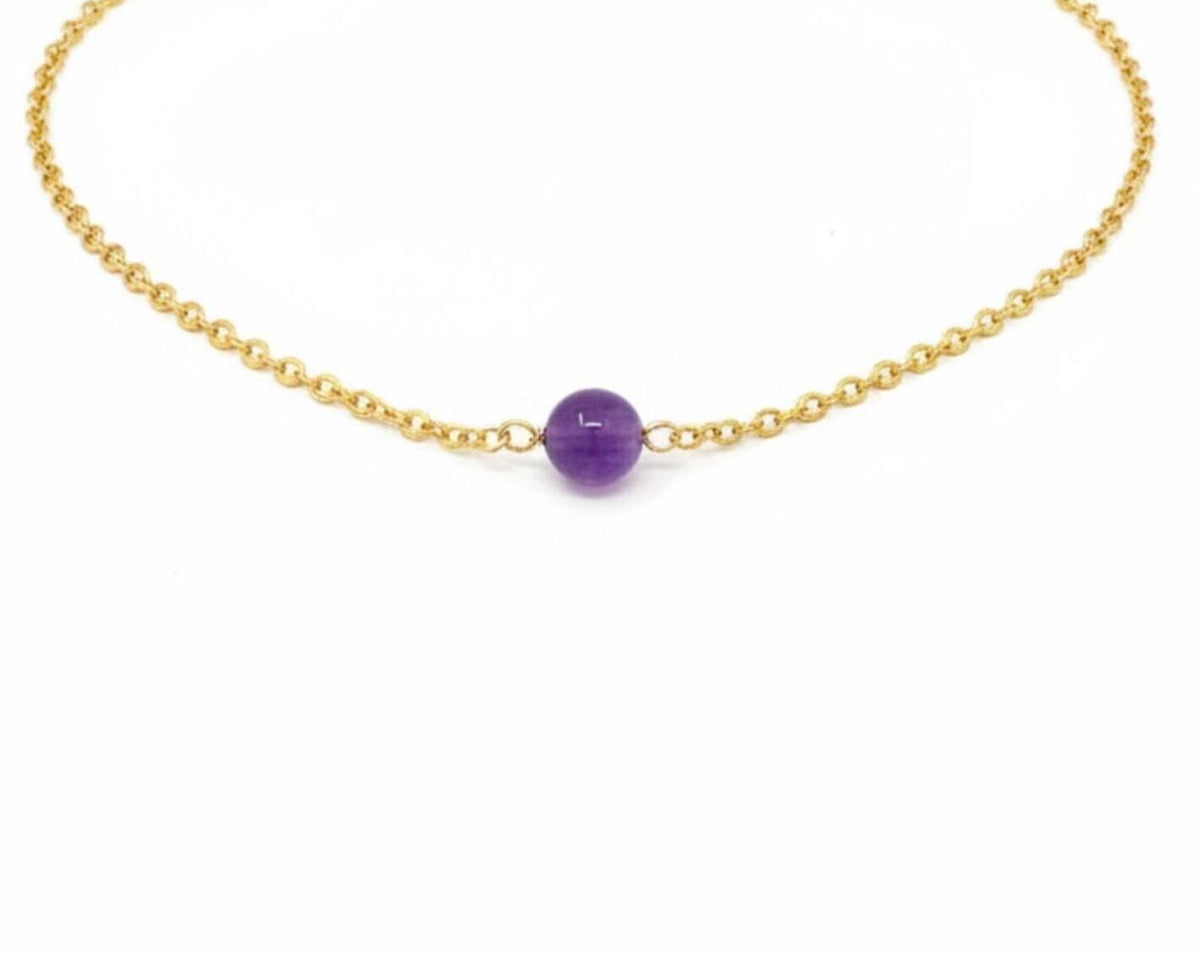 Dainty 8mm amethyst pendant necklace rose gold fill silver plated