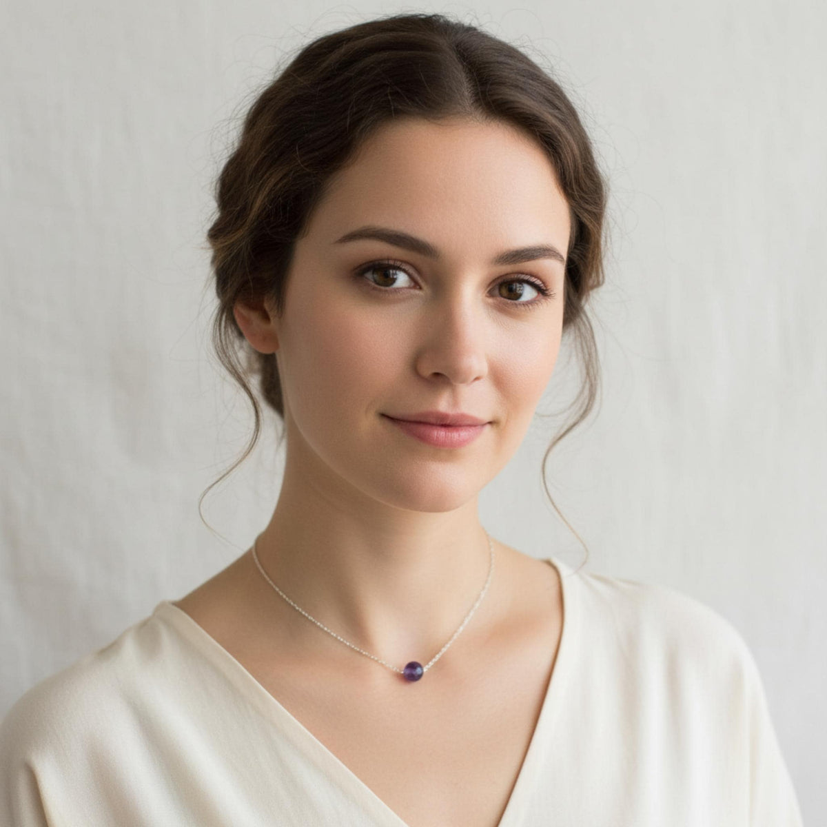 Dainty amethyst crystal necklace 8mm gemstone pendant for calm and protection