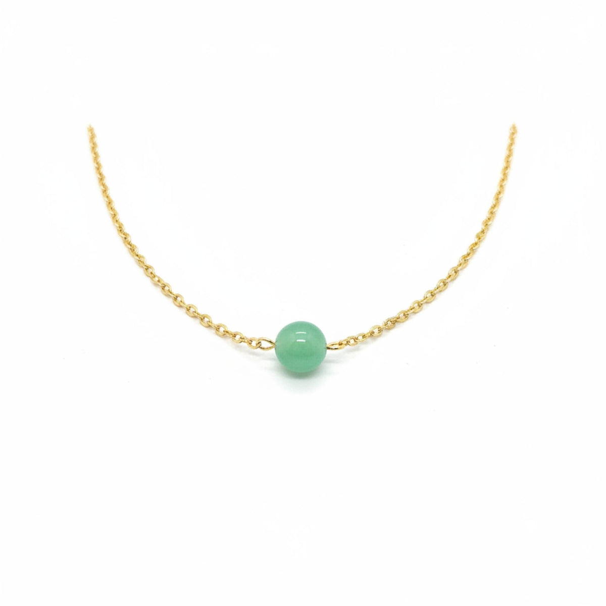 Dainty 8mm green aventurine pendant necklace rose gold fill silver plated