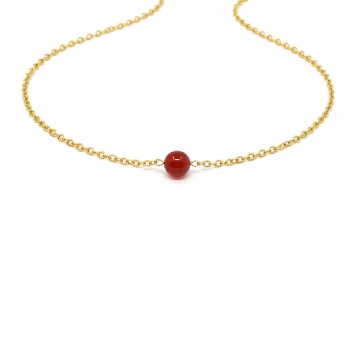 Dainty 8mm carnelian pendant necklace orange red stone rose gold fill silver plated